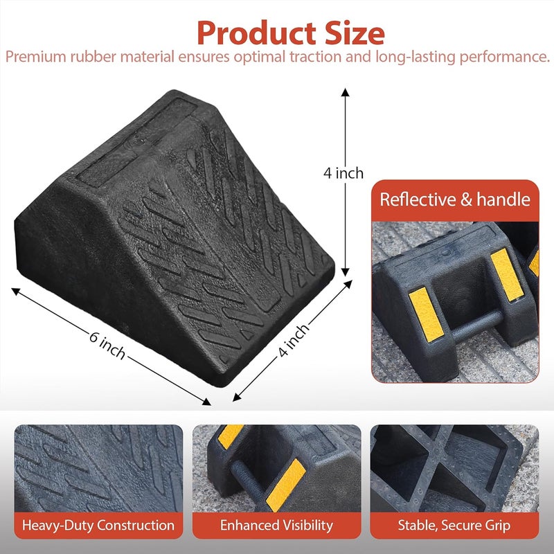 Vilnow Store 8 Pack Wheel Chocks,Heavy Duty Wheel Wedge with Handle and Yellow Reflective Strip, Solid Rubber Heavy Duty Black for RV Trailer Camper Truck Car Aircraft Boat - Image 2